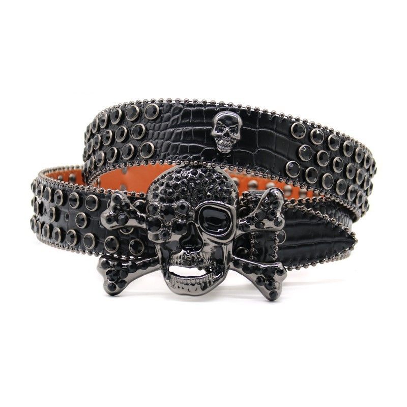 Herren mit Nieten Zubehör Ins Y2K Strass Haha Pailletten eingelegt Punk New Style Ledergürtel Totenkopf_voghion.com
