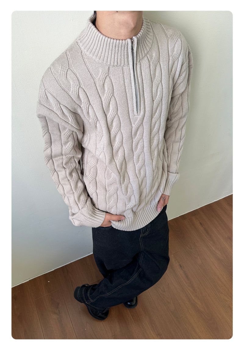Classic Cable Knit Sweater - Men's & Women's Quarter-Zip Pullover, Vintage-Inspired Textured Design, Fall & Winter Layering Essential_voghion.com