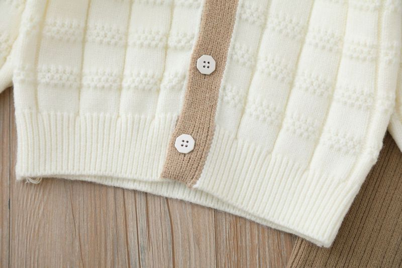 Jachetă tricotată din două piese pentru fete, toamna și iarna 2023, cardigan cu guler mare, lucrat manual, cu flori, pentru fetițe_voghion.com