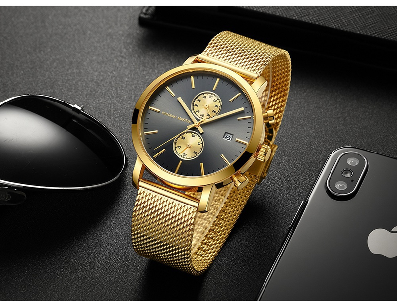 Men's Stainless Steel Waterproof Quartz Watch With Date Function, 44.5mm Round Dial, Mineral Glass, Casual & Business Style_voghion.com