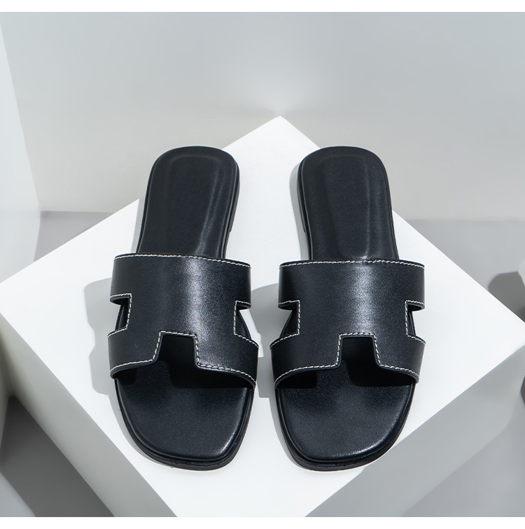 Ciabatte infradito in vera pelle, sandali tinta unita per scarpe da donna_voghion.com