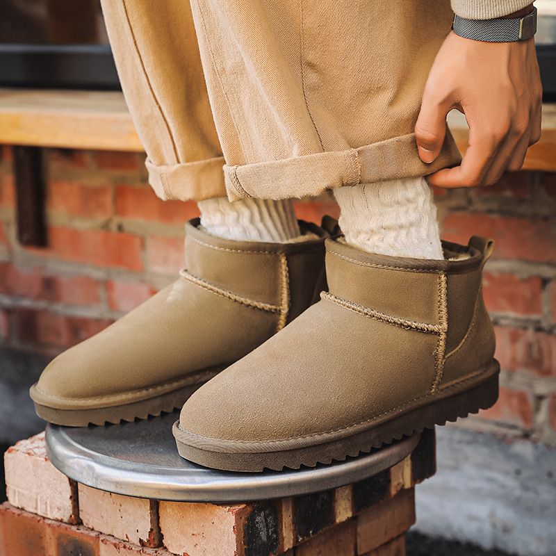 Botas de nieve de invierno para hombre, nuevas, de piel de vaca, gruesas, cálidas y antideslizantes, de algodón, talla grande, talla 40-45._voghion.com