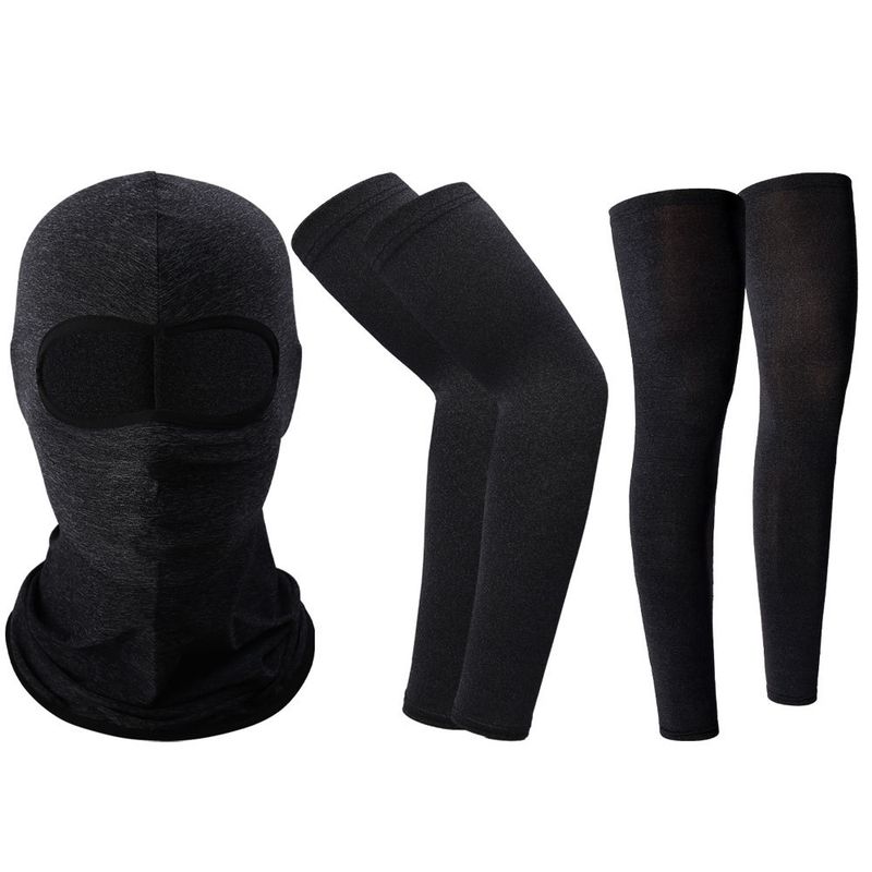 LazyZoom Masque de cyclisme d'été en nylon, ensemble de trois pièces, protection solaire décontractée pour les bras et les jambes en soie, pour sports de plein air_voghion.com