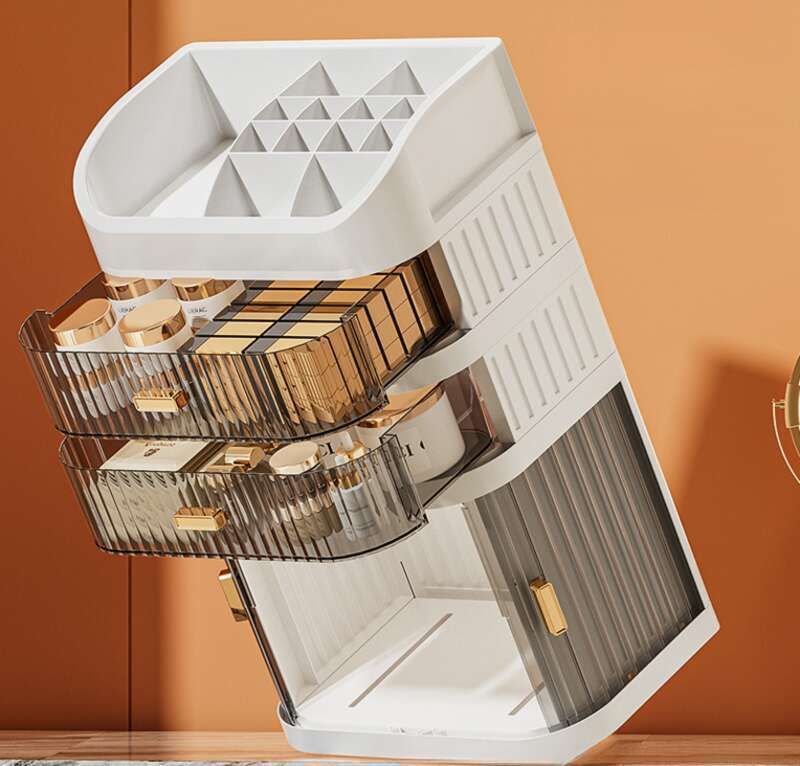 Cosmetics Sliding Door Drawer Style Desktop Multifunctional Cabinet, Multi-layer Makeup Box, Dressing Table Storage Rack_voghion.com