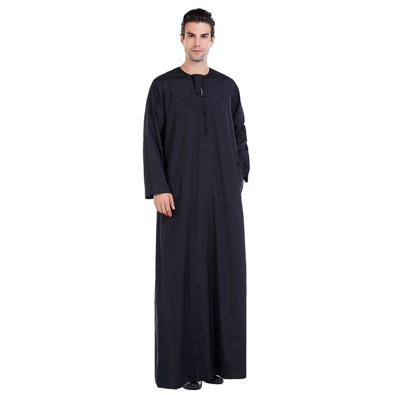 Herenkleding Herengewaden Effen kleur eenvoudig ontwerp Moslimkaftan_voghion.com
