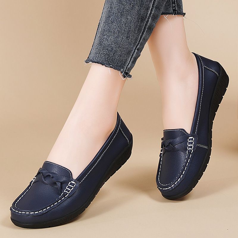 2025 Spring And Autumn New Nurse Casual Flat Heel Women's Singles Bean Mom's Shoes, Cow Muscle Bottom_voghion.com