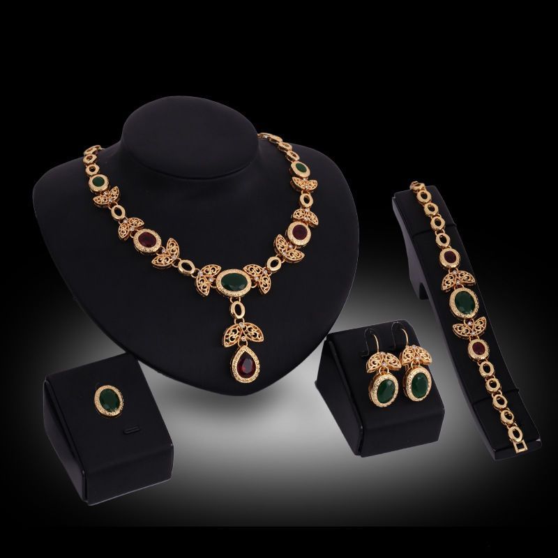 Faarweg Bijouset, Halskette, Ouerréng, Réng, Armbänner, Legierungsset mat véier Deeler_voghion.com
