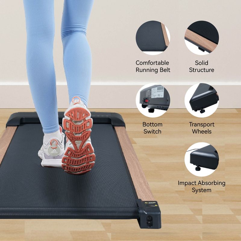 2.25HP Under Desk Treadmill, Portable Wood Walking Pad For Home & Office, Compact Running & Walking Machine With Remote Control, LED Display, Black_voghion.com