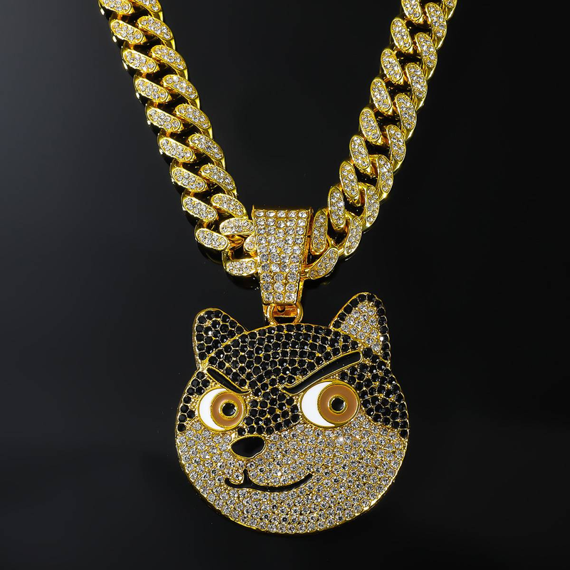 Hip Hop Komik Köpek Kafa Kolye Küba Zinciri Buzlu Out Rhinestones Erkekler Kadınlar Için Gerdanlık Takı_voghion.com