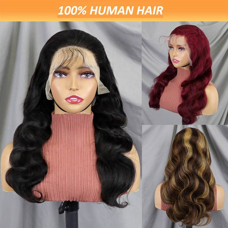 13x4 Lace Front Wigs Body Wave Human Hair Wigs For Women 200% Density Pre Plucked With Baby Hair Natural Black_voghion.com