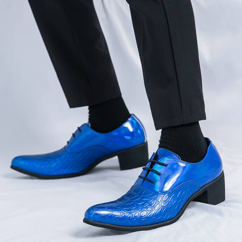 Neue Mode Herren High Heel Spitzschuh Golden Business Lederschuhe Schnürung Nachtclub Modenschau Trend Europäische und amerikanische Herrenschuhe_voghion.com