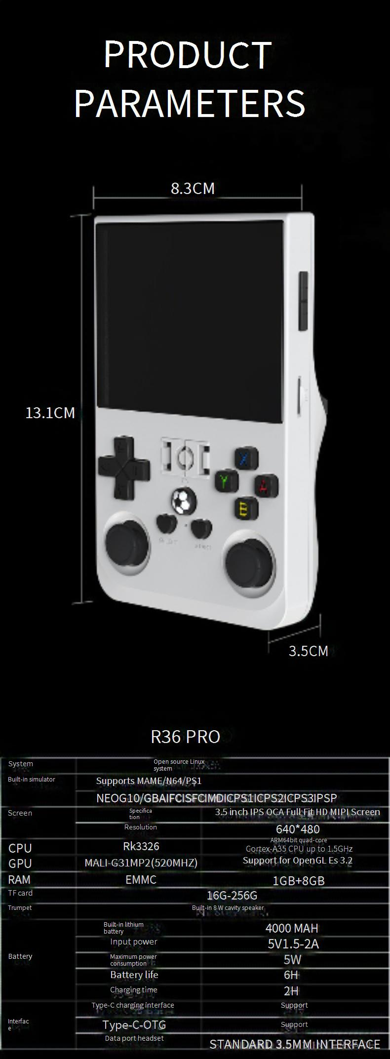 Videospielkonsolen R36sPRO Handheld-Spielkonsole 3,5 Zoll Open Source Handheld Tragbare Nostalgische PS1 Retro Classic GBA Arcade_voghion.com