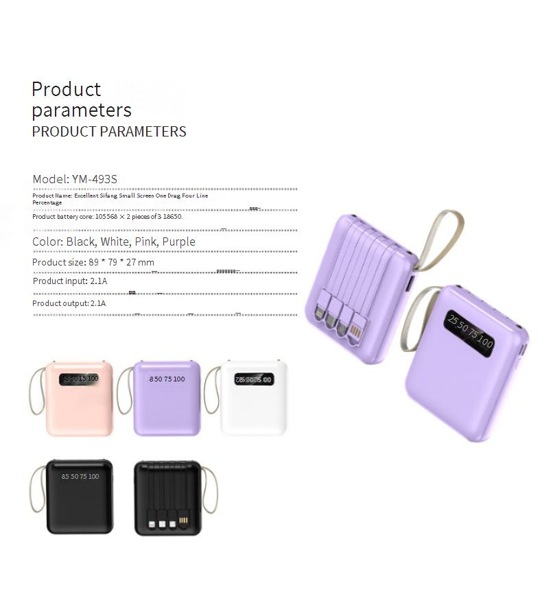 Dahili Kablolu, Hızlı Şarjlı, Yüksek Kapasiteli Harici Pil Paketine Sahip 20000mAh Taşınabilir Güç Bankası (Beyaz/Siyah/Pembe/Mor/Ayna Seçenekleri)_voghion.com
