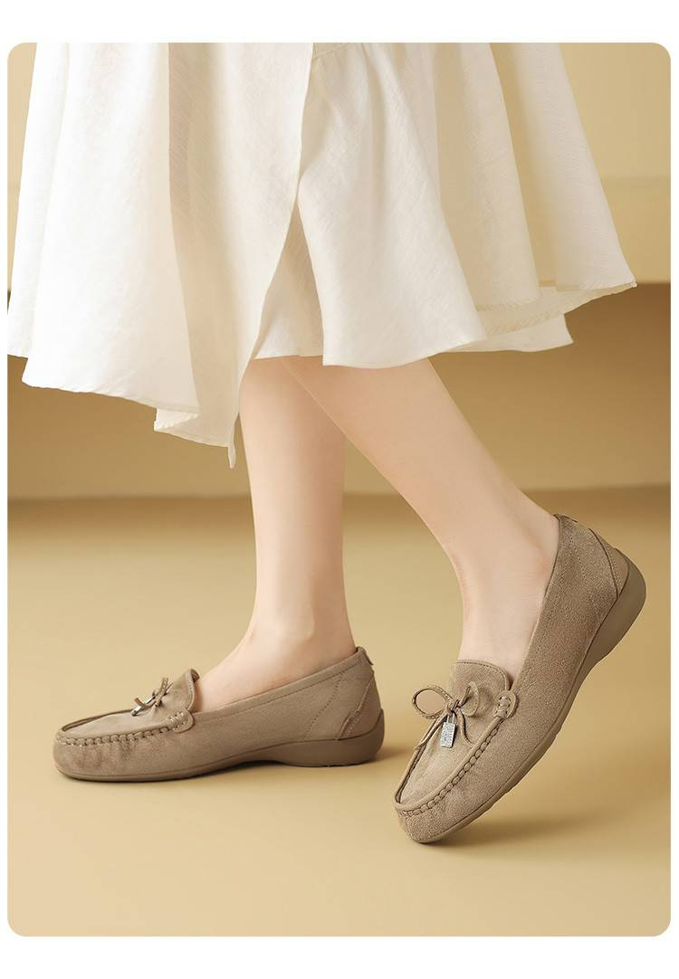 Cameido Damen Freizeitschuhe - Khaki Echtes Leder Runde Zehenpartie 2,5 cm Höhe Gummisohle_voghion.com