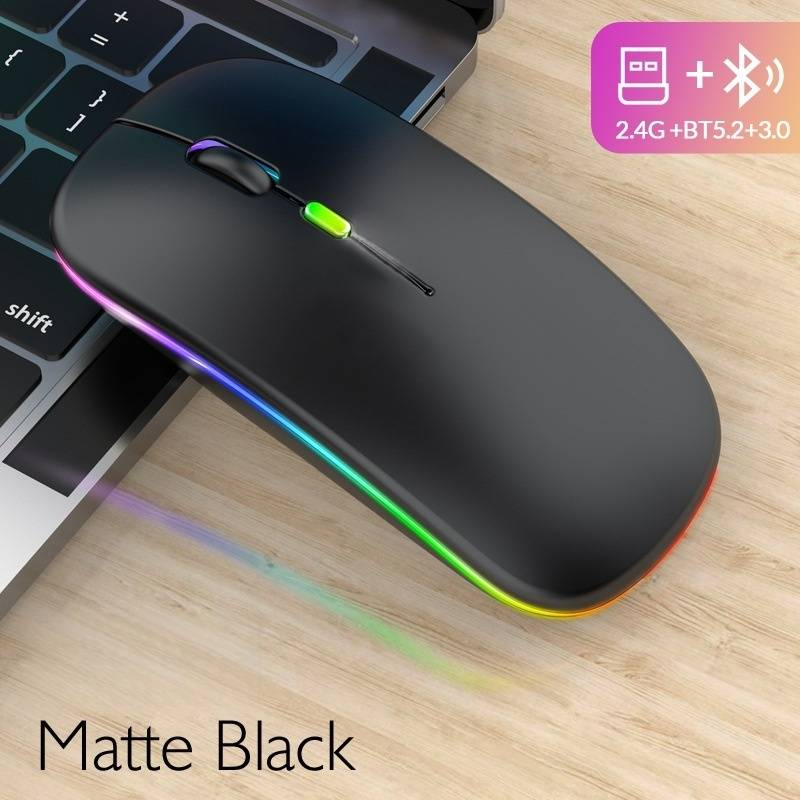 Wireless Bluetooth Mouse Rechargeable Silent Click Dual Mode For Laptop Tablet PC Office Gaming Ergonomic Design 1200/1600 DPI Adjustable_voghion.com