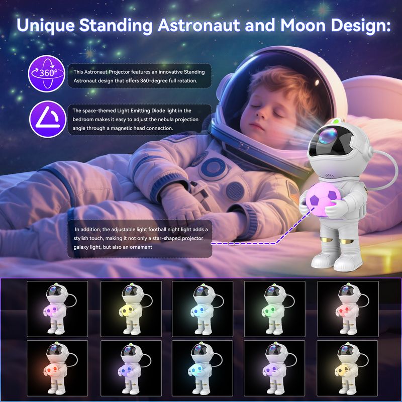 O Astronaut GalaxyProjector é um excelente presente de Natal e aniversário com função de temporizador LED Nebula Night Sky_voghion.com