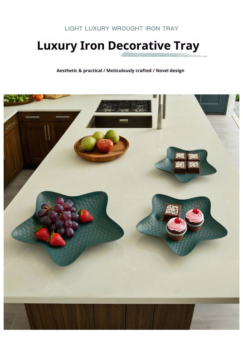 Set di vassoi vintage a forma di luna: eleganti piatti da portata in ferro per dessert, snack e decorazioni per la casa (3 pezzi, stile europeo, arte in metallo artigianale)_voghion.com