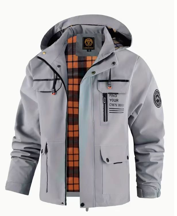 Men's Heavy-Duty Full-Zip Hooded Jacket With Stand Collar & Full-Zip Closure, Full-Length Zipper Front, Large Capacity Pockets, Machine Washable Coat_voghion.com
