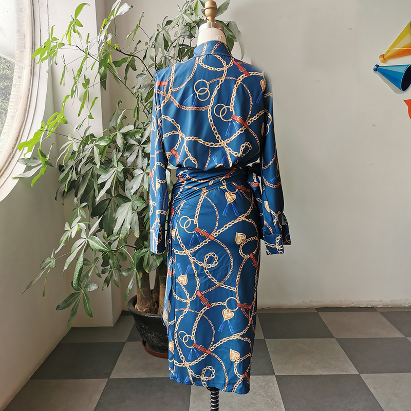 Abito da donna di grandi dimensioni con stampa a catena in pizzo, alla moda, attillato, adatto per il pendolarismo_voghion.com