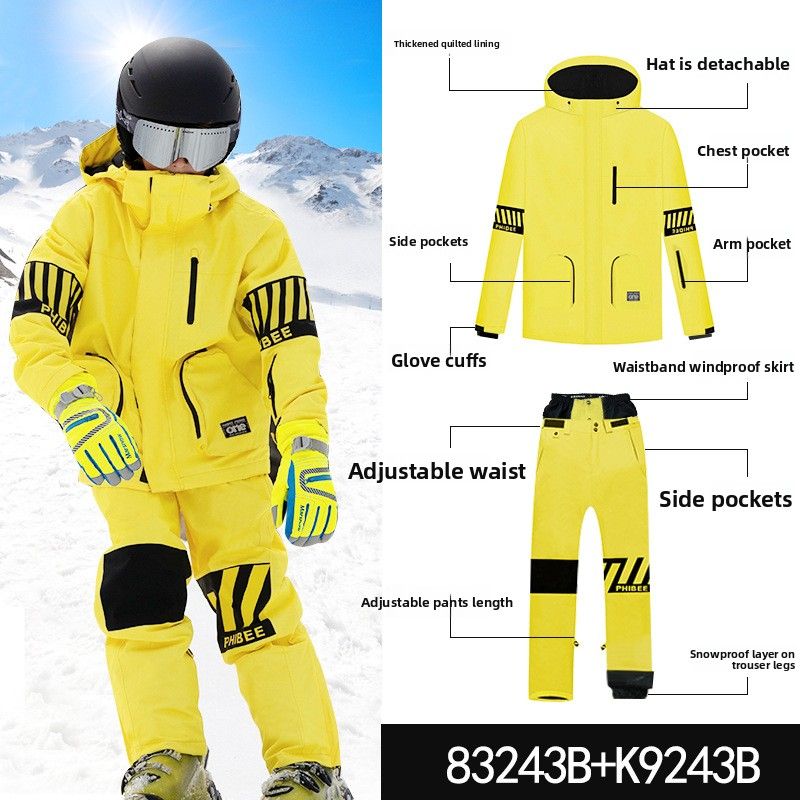 Phibee Elephant Children's Ski Set Boys Girls Workwear Windproof Waterproof Snow Suit For Single And Double Board_voghion.com