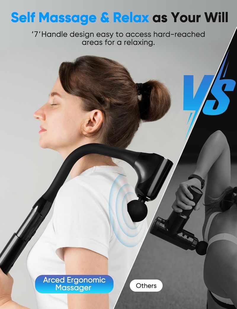 Massage Gun - Back Massager For Pain Relief Deep Tissue With Extended Handle, 12MM Percussion Less-Shock_voghion.com