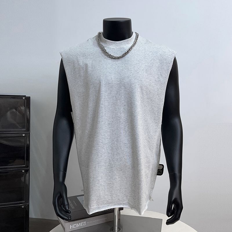 Pure Cotton Sports Solid Color Vest Men's Loose Summer Sleeveless American Style Short Tank Top_voghion.com