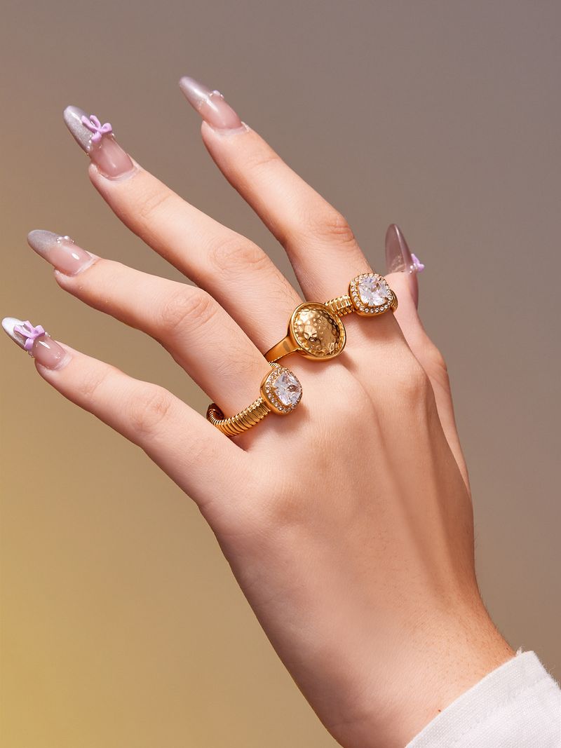 Square Sugar Stainless Steel 5A Zircon Open Ring, Fashionable And High End, Light Luxury, Versatile Finger Ring_voghion.com