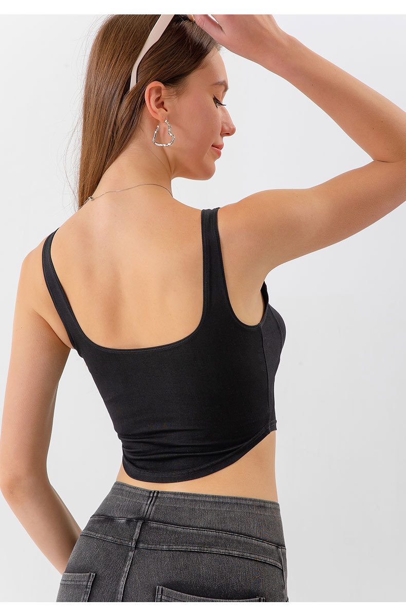 Nouveau gilet de sport de yoga en denim pour femmes, élastique en forme de U amincissant et beau dos, haut de fitness à séchage rapide pour vêtements d'extérieur_voghion.com