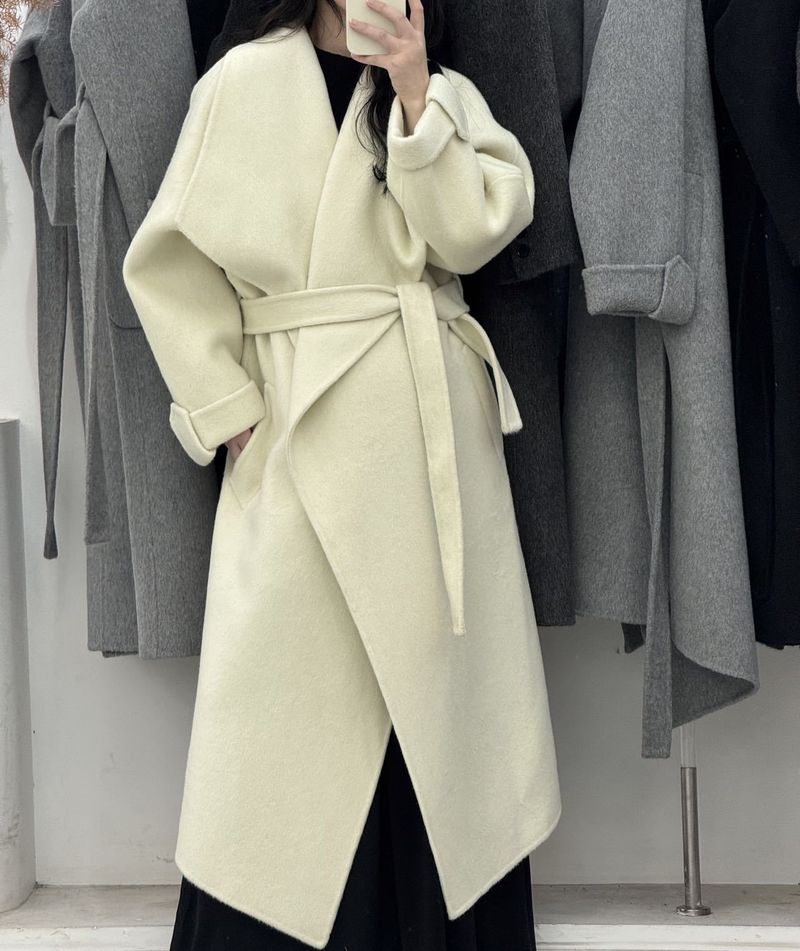 Women's Clothing Luxury Double-Faced Wool Coat – Oversized Longline Trench In Velvet Latte & 3 Elegant Neutrals_voghion.com