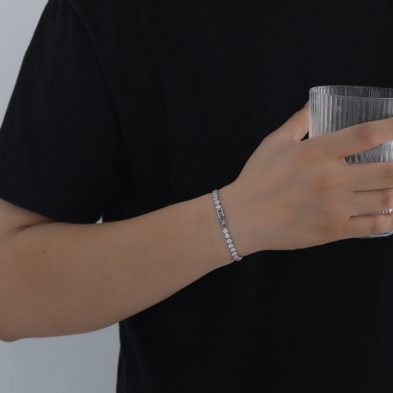 Hip Hop Titanium Steel Single Row Full Diamond Zircon Tennis Bracelet Unisex Trendy Street Jewelry_voghion.com