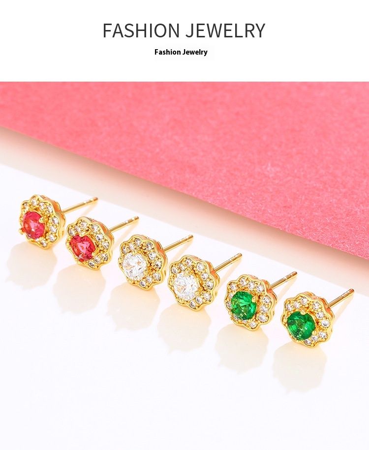 Boucles d'oreilles en pierres précieuses artificielles incrustées de tempérament rétro pour femmes, accessoires de boucles d'oreilles en fleurs de luxe légères à la mode_voghion.com