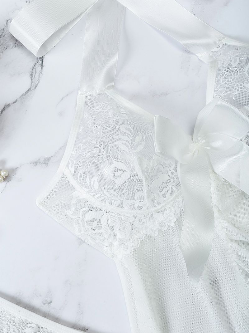 Set sexy e seducente con fiocco in pizzo e abito da bambola in prospettiva, abito pigiama molto venduto_voghion.com