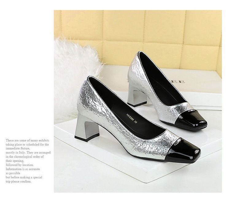 Patchwork Pendlerschuhe mit hohem Absatz, mittlerem Absatz, klobiger quadratischer Zehenpartie und schlichten Schuhen_voghion.com