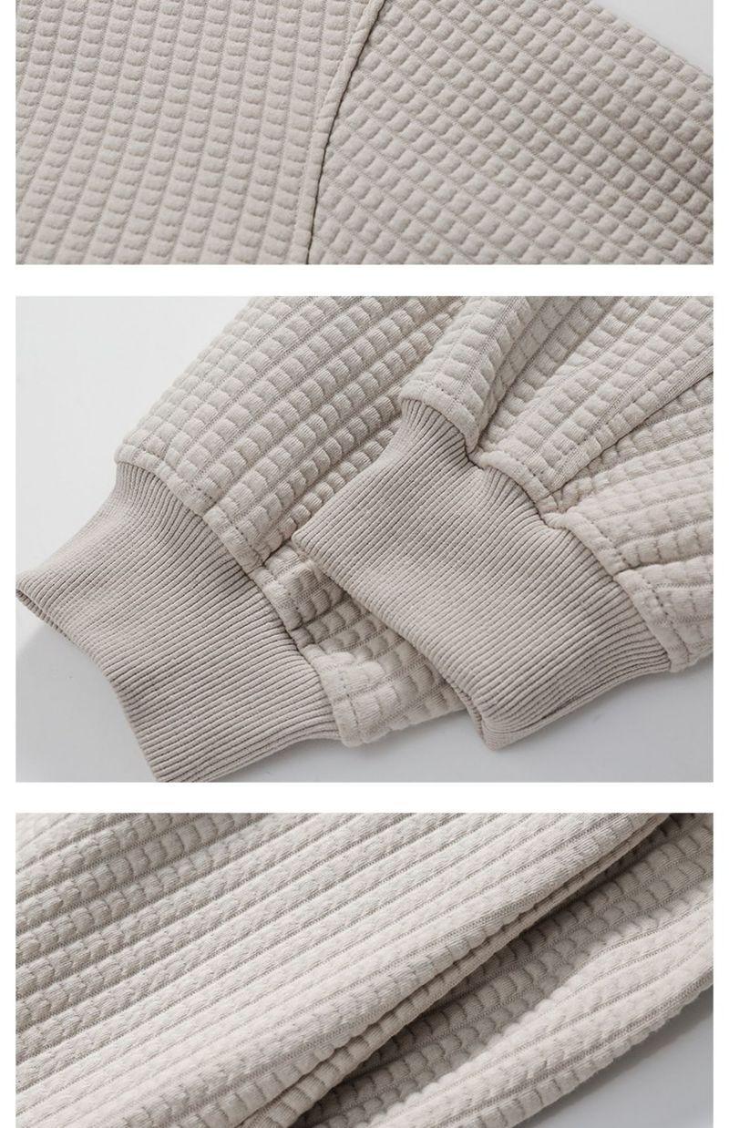 Felpa con cappuccio e motivo waffle marrone da uomo in stile cardigan con cappuccio_voghion.com