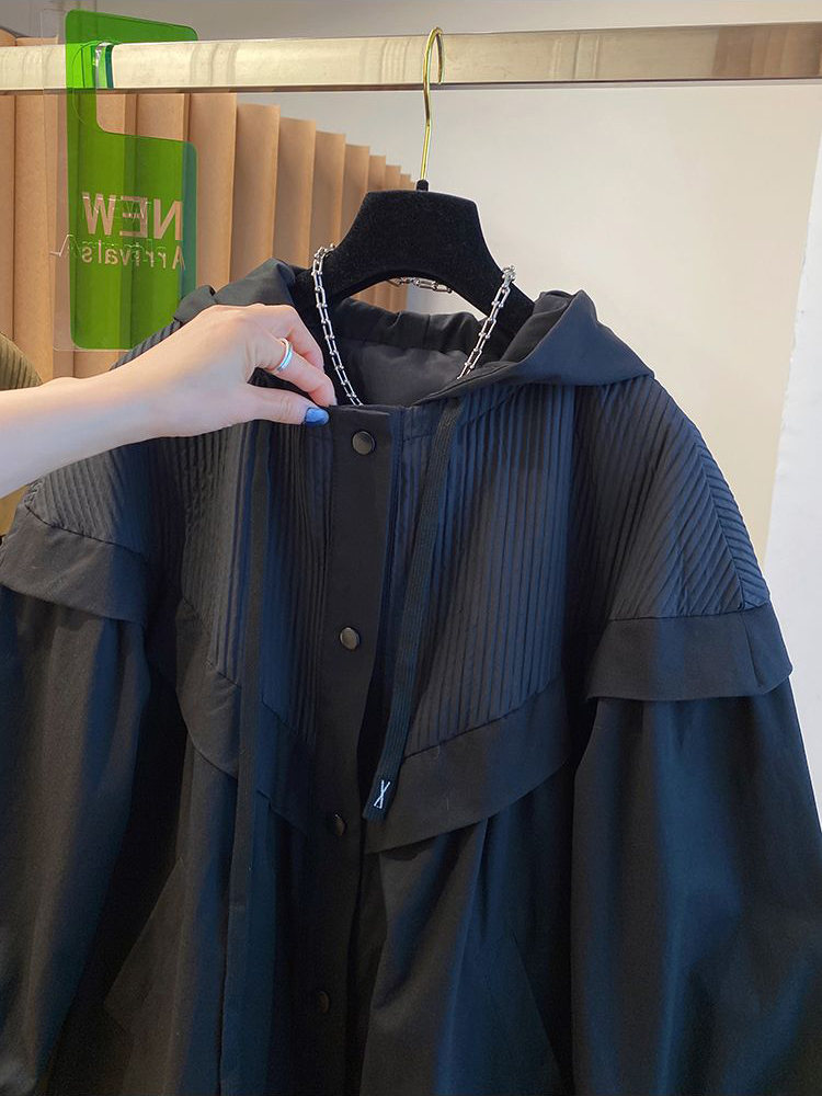 2023 herbst Frau Patchwork Übergroßen Mantel Mit Kapuze Mode Koreanische Streetwear Casual Khaki Schwarz frauen Windjacke Mantel_voghion.com