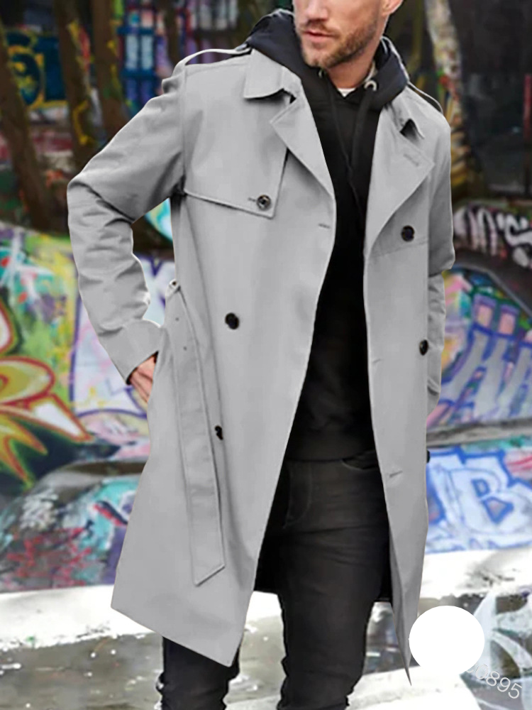 Men's Clothing Spring And Autumn New Solid Color Long-sleeved Windbreaker Men's Lapel Slim Double-breasted Casual Jacket_voghion.com