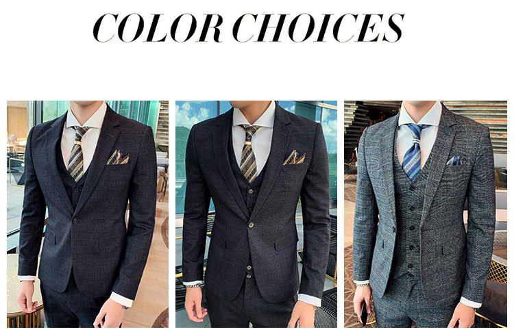 Terno masculino de três peças, xadrez, pequeno, outono e inverno, bonito, vestido de noiva, traje formal para negócios_voghion.com