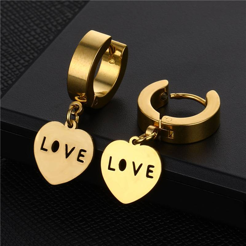 1 par de delicados pendientes de aro minimalistas de acero inoxidable en color dorado con forma de corazón para hombre y mujer._voghion.com