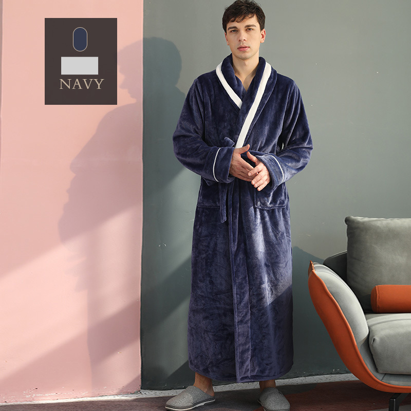 Neues verdicktes und langes Nerz-Samt-Nachthemd für Paare im Herbst und Winter für Männer und Frauen mit Spleißen von farbigem Flanell-Bademantel_voghion.com