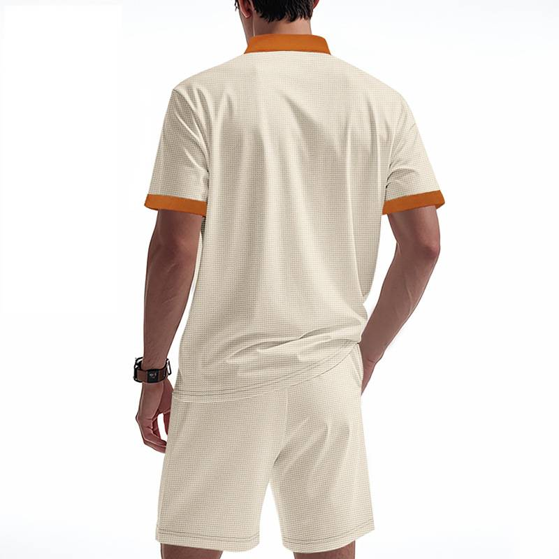 Waffle Herren Sommer Casual Tethered Henry Kurzarm Shorts Anzug_voghion.com
