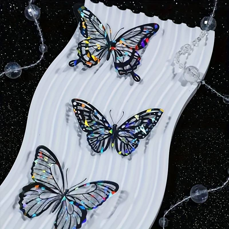 80pcs/4pack PET Butterfly Stickers, Sparkling, Used For Decorating Scrapbooks And Water Bottles_voghion.com