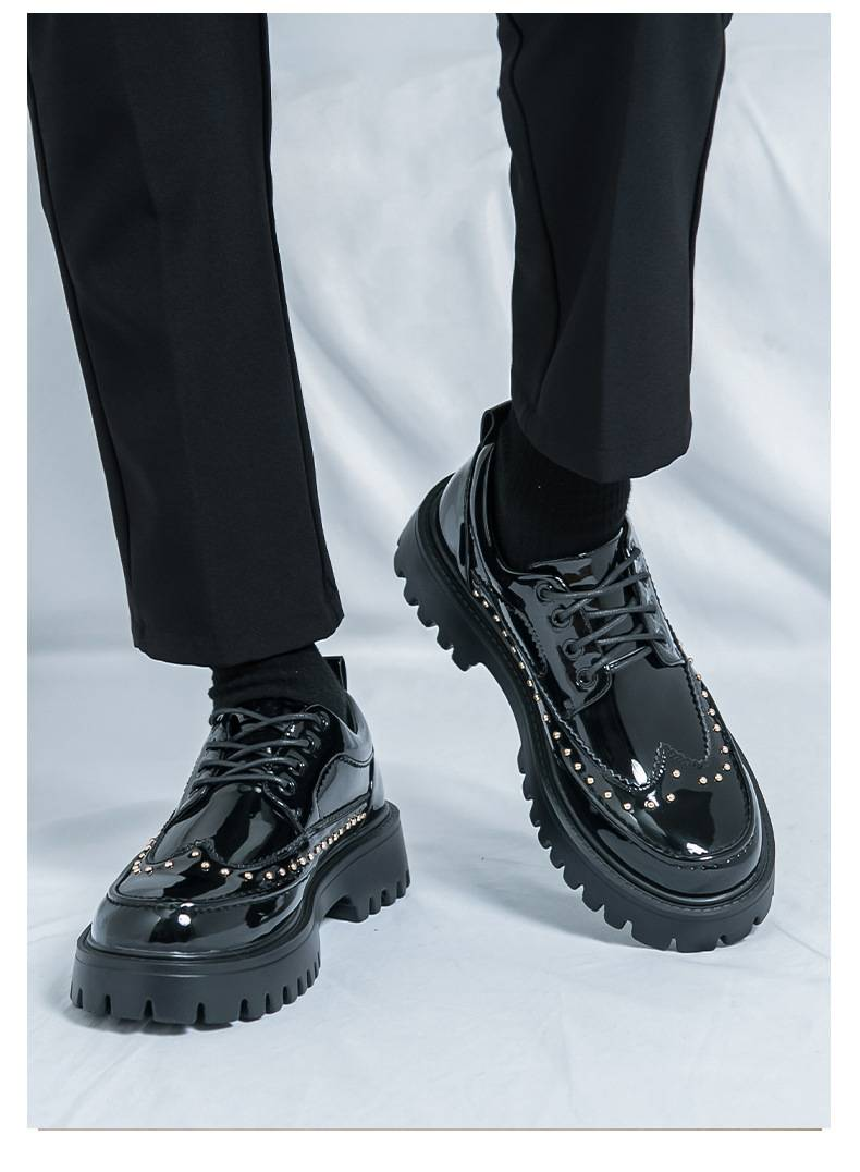 Men's Leather Dress Shoes With Brogues, Thick Soles, Suitable For Business And Casual Wear, Trendy And Versatile, Comfortable And Stylish_voghion.com