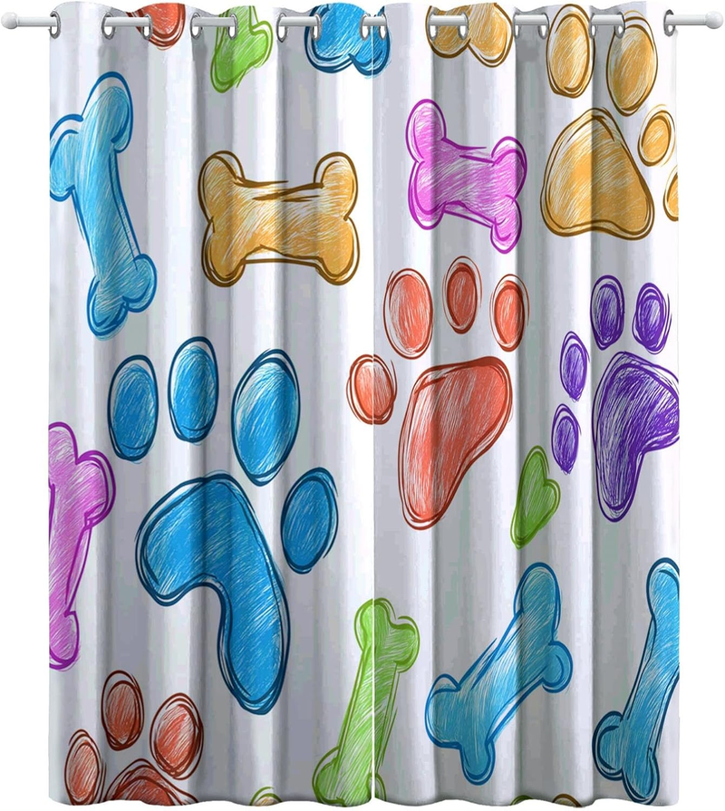 Vorhänge mit Graffiti-Farben, Hundepfotenabdruck-Muster, Fenstervorhänge für Jungen und Mädchen, Verdunkelungsvorhang mit Ösen, Thermo-Raumverdunkelungsvorhänge_voghion.com