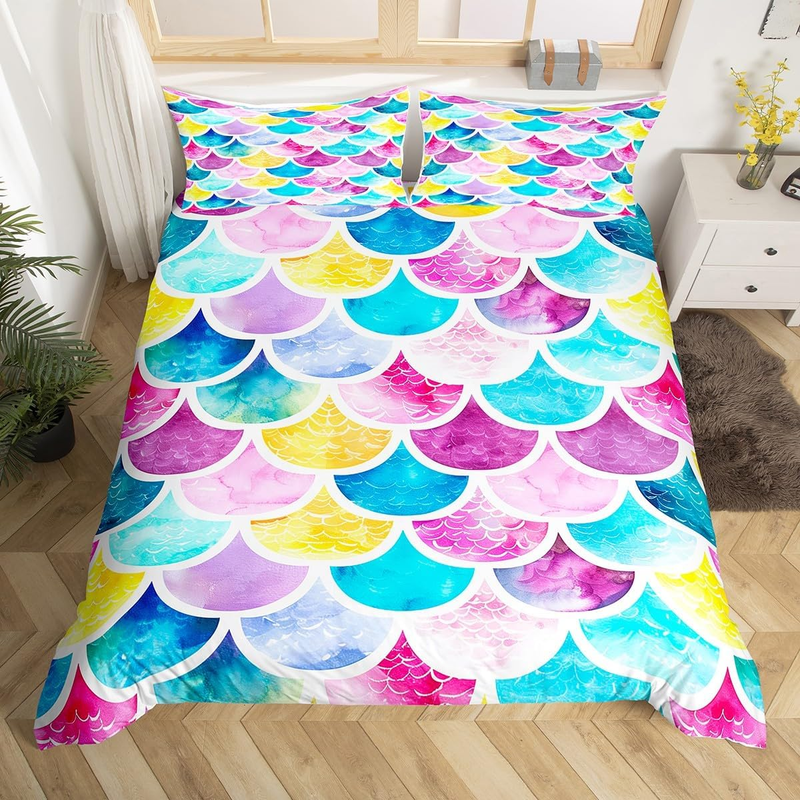 Copripiumino per lettino con squame di pesce, copripiumino con vita marina, set da letto con mondo sottomarino, set da letto con animali marini tropicali con 2 federe, arredamento per camera da letto_voghion.com