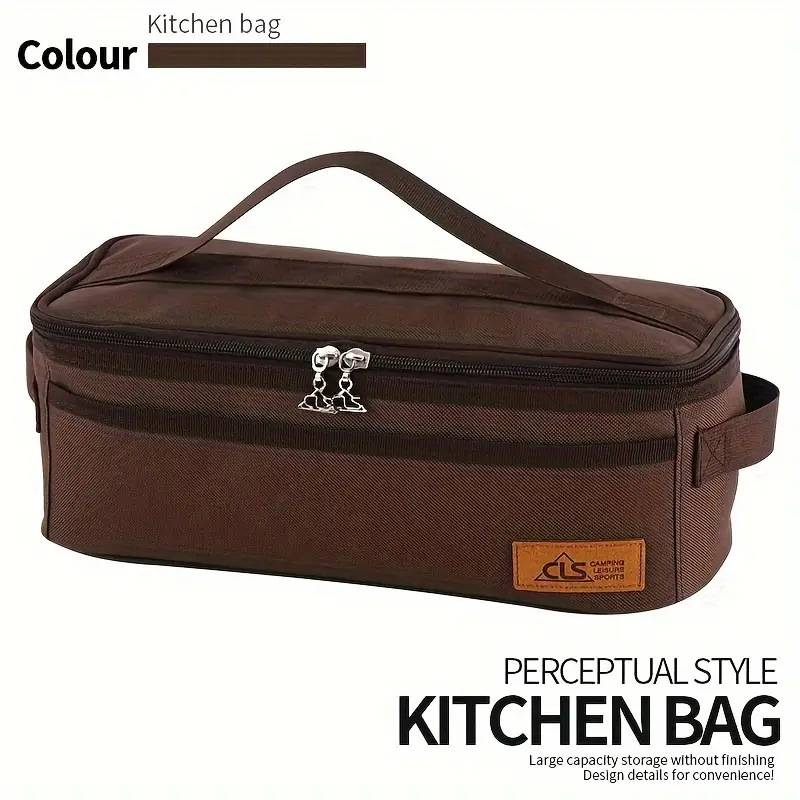 Multi-Purpose Storage Bag - Compact Cube Organizer For Travel, Cosmetics & Desk, Durable Oxford Fabric With Ethnic Pattern (Coffee Brown)_voghion.com