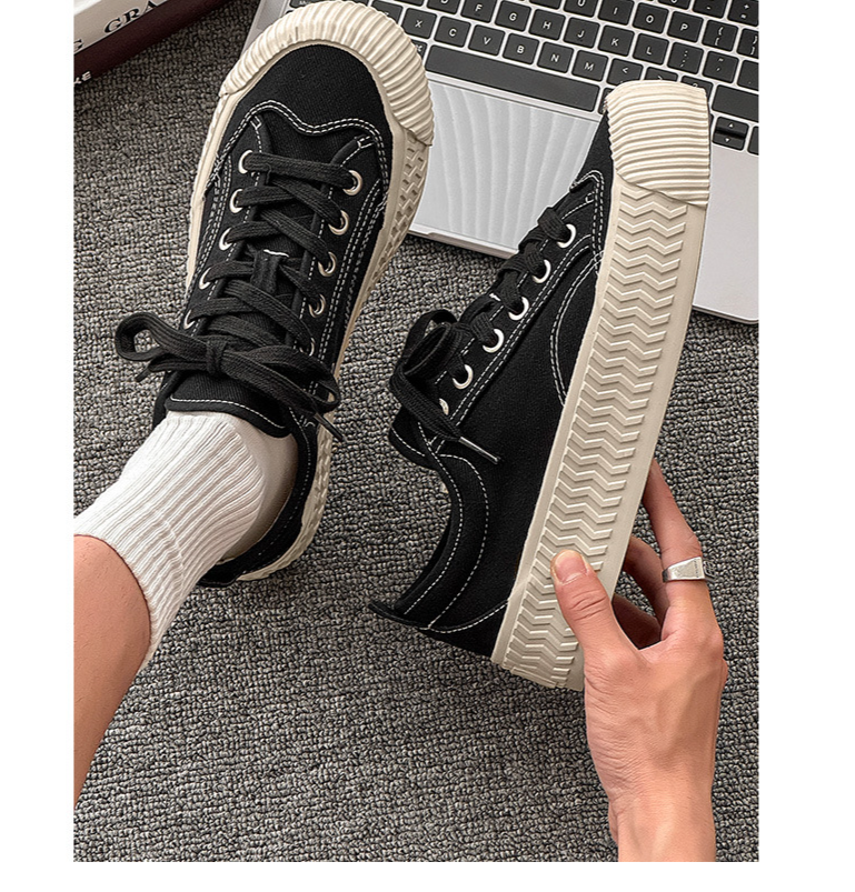 Trendy Low-Top Canvas Sneakers For Men - Breathable Slip-Resistant Casual Shoes With Rubber Sole - Classic Lace-Up Design For Everyday Wear_voghion.com