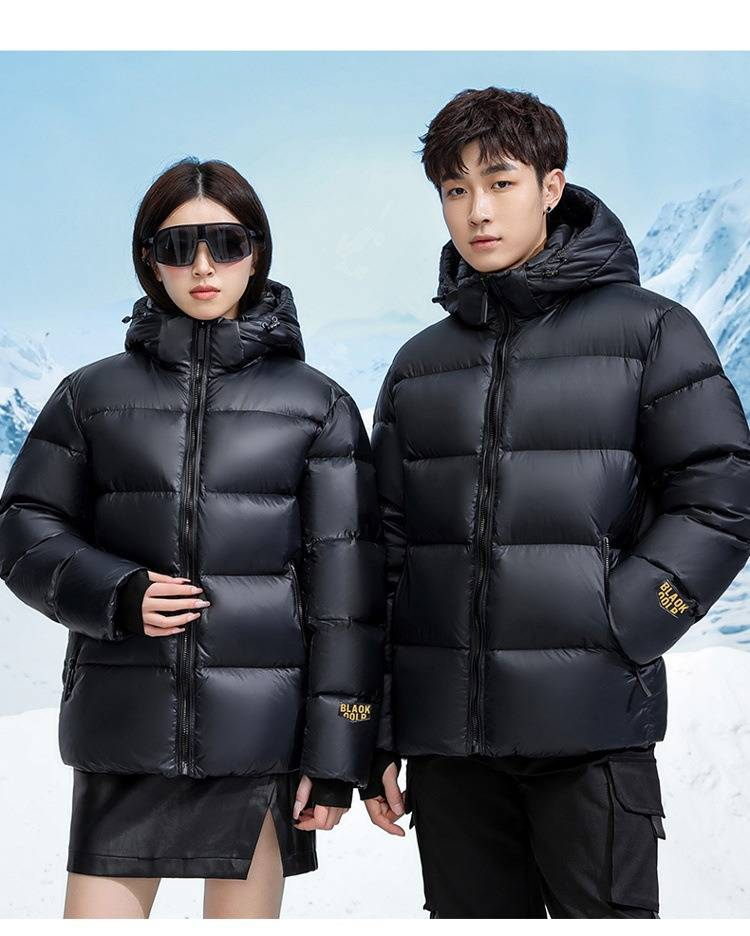 Black Gold Short Down Jacket For Men & Women - Winter Heated Coat With Windproof & Breathable Design, Lightweight & Warm_voghion.com