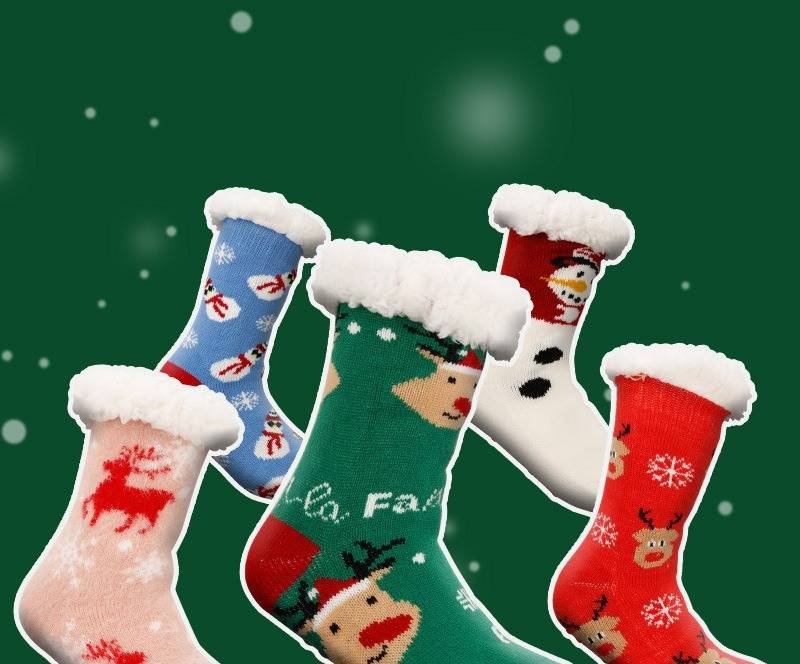 Kuschelige Weihnachtshaussocken für Damen - Warme, fleecegefütterte, rutschfeste Winterhaussocken mit weihnachtlichen Motiven (Einheitsgröße 36-42)_voghion.com