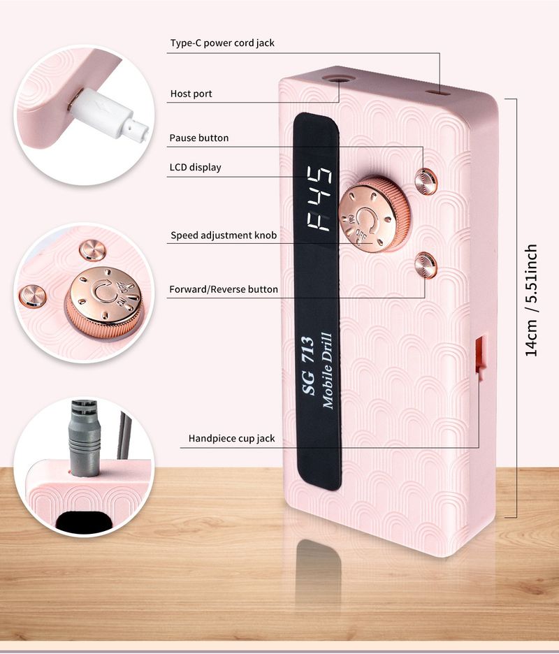 Professional 45000RPM Electric Portable Nail Drill Machine Rechargeable Low Noise Nail Sander File For Manicure Salon Tool 240314_voghion.com