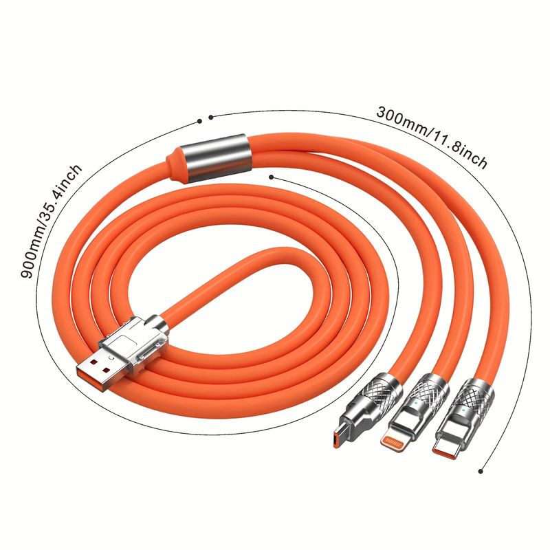120W 3-in-1 Multi Super Fast Charging Cable 3.9ft Universal Multiple Charging Cord Type C/Micro USB/for Apple (Charging Only)_voghion.com